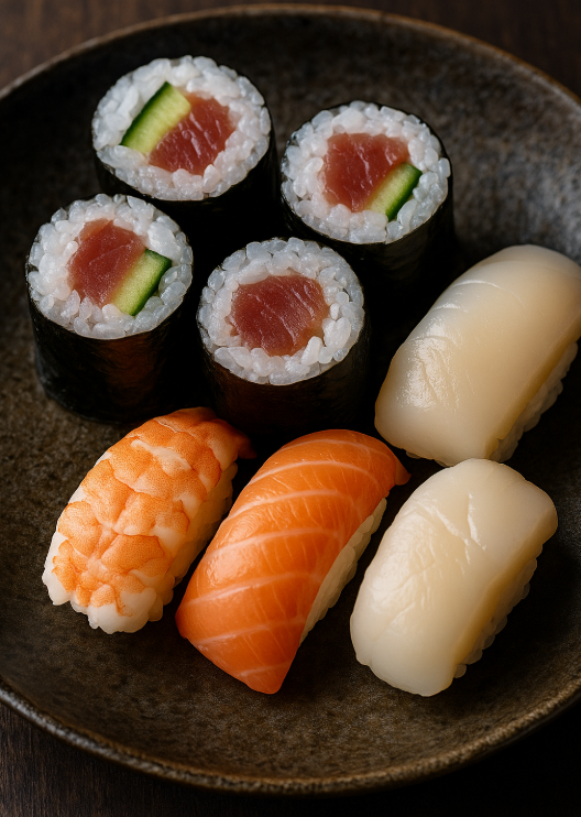 Assortiment de sushi, maki et nigiri préparés à la minute